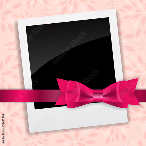Vector: Valentine`s Day Photo Card with Bow and Ribbon Vector Illustrati Valentine`s Day Photo Card with Bow and Ribbon Vector Illustrati