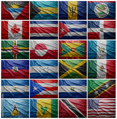 Photo: Flags of all North American countries, Collage Flags of all North American countries, Collage
