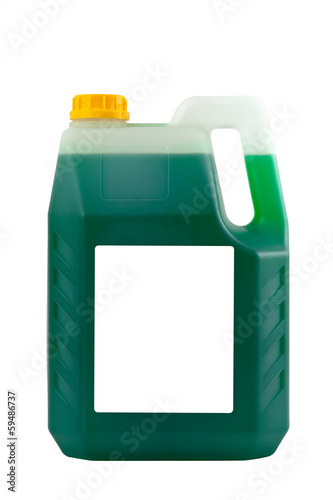 Photo: Transparent detergent plastic bottle isolated on gray, with blan Transparent detergent plastic bottle isolated on gray, with blan