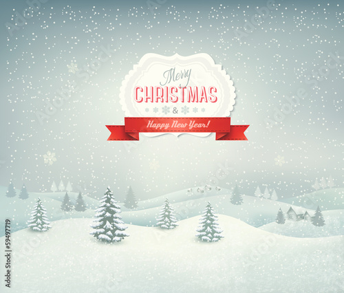 Vector: Holiday christmas background with winter landscape Holiday christmas background with winter landscape