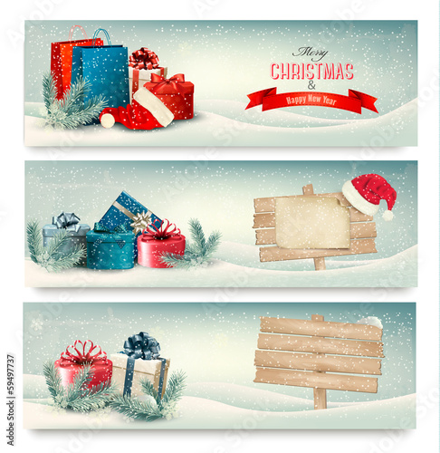 Vector: Christmas winter banners with presents. Vector. Christmas winter banners with presents. Vector.