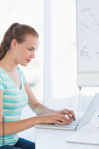 Photo: Casual woman using laptop at a bright office Casual woman using laptop at a bright office