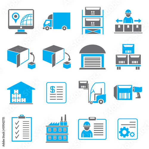 Vector: shipping icons, business management icons, blue theme shipping icons, business management icons, blue theme