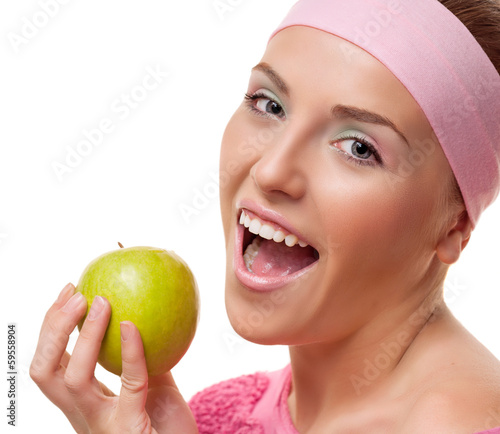 Photo: woman with an apple woman with an apple