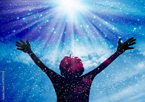 Illustration: Young man worship and praise to god Young man worship and praise to god