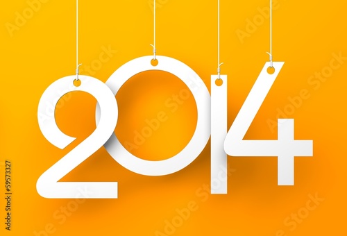 Illustration: White tags with 2014 on orange background White tags with 2014 on orange background