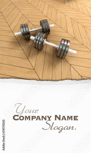 Illustration: Dumbbells on a parquet floor Dumbbells on a parquet floor