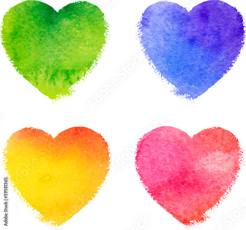 Vector: Colorful watercolor painted hearts vector set Colorful watercolor painted hearts vector set