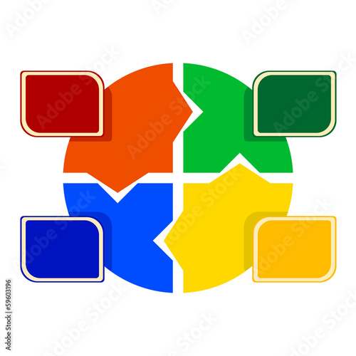 Vector: illustration of colored round puzzle with colored labels in fron illustration of colored round puzzle with colored labels in fron