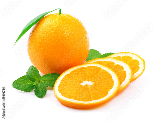 Photo: Ripe orange and mint . Ripe orange and mint .