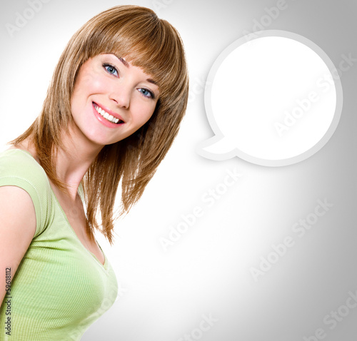 Photo: Portrait of the woman with a painted cloud note Portrait of the woman with a painted cloud note
