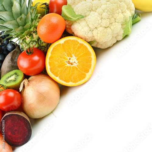 Photo: set of different fruits and vegetables on white background set of different fruits and vegetables on white background