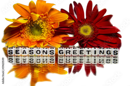 Photo: Seasons greetings with yellow and red flowers Seasons greetings with yellow and red flowers