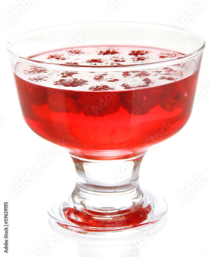 Photo: Jelly with fresh berries isolated on white Jelly with fresh berries isolated on white
