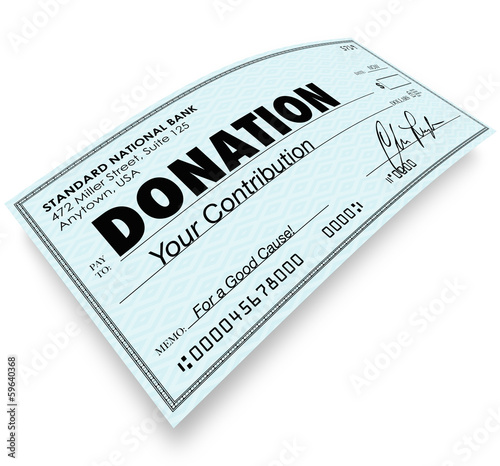 Illustration: Donation Check Word Money Gift Contribution Donation Check Word Money Gift Contribution