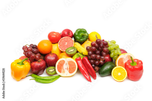Photo: fresh fruits and vegetables isolated on white background fresh fruits and vegetables isolated on white background