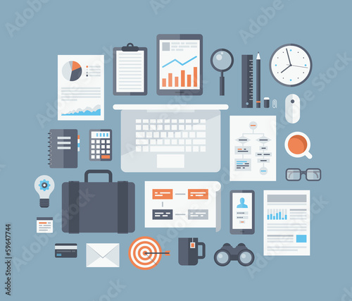 Vector: Business items flat icons set Business items flat icons set