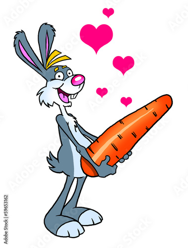 Illustration: Rabbit with carrot. Symbol of male potency. Rabbit with carrot. Symbol of male potency.