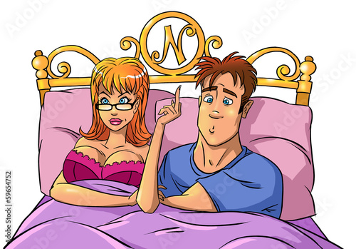 Illustration: Quarrel. Man and anger woman with fuck finger Quarrel. Man and anger woman with fuck finger