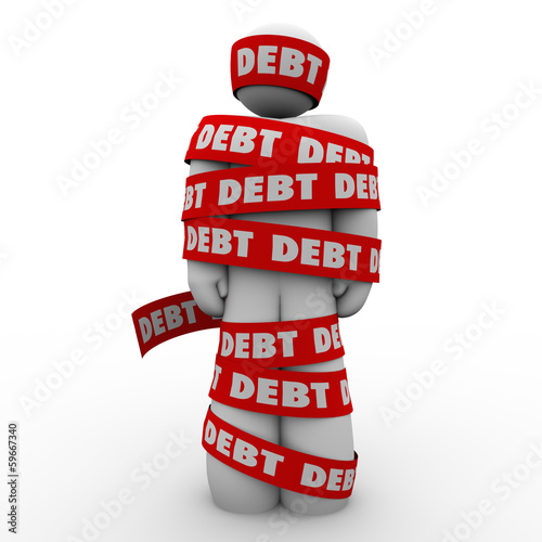 Illustration: Debt Man Wrapped in Tape Budget Deficit Debt Man Wrapped in Tape Budget Deficit