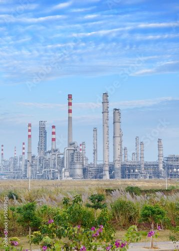Photo: gas processing factory. landscape with gas and oil industry gas processing factory. landscape with gas and oil industry