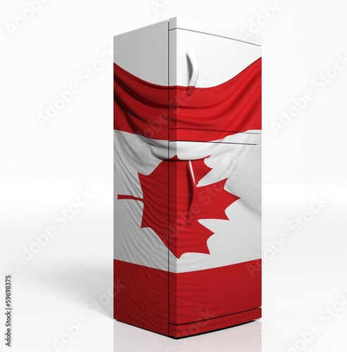 Illustration: 3D refrigerator with canadian flag isolated one white 3D refrigerator with canadian flag isolated one white