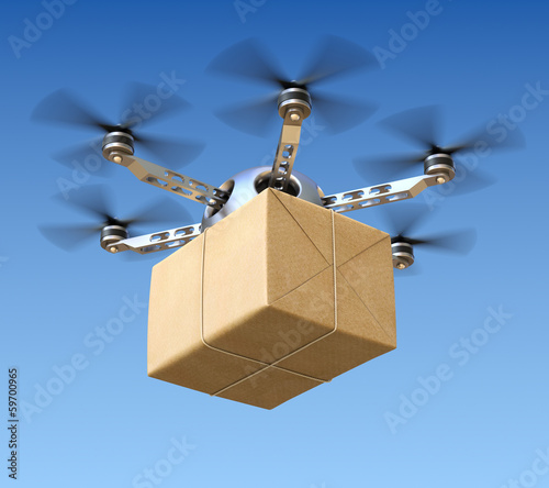 Illustration: Delivery drone with post package Delivery drone with post package