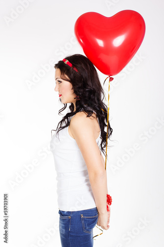 Photo: valentine's day beautiful young woman with red balloons valentine's day beautiful young woman with red balloons