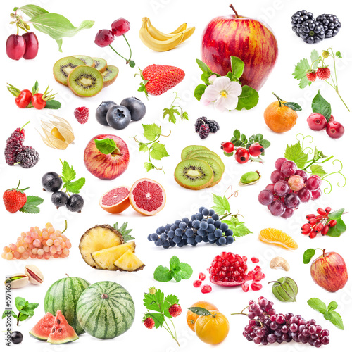 Photo: Collections of fruits isolated on white background Collections of fruits isolated on white background