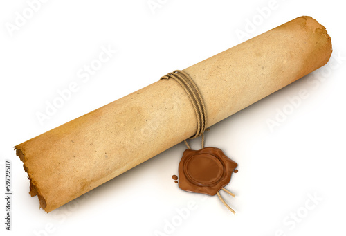Illustration: Old Scroll paper with wax seal Old Scroll paper with wax seal