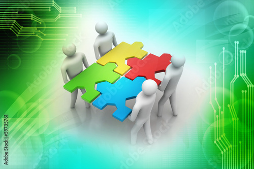 Illustration: 3d people - team with the puzzles in hands 3d people - team with the puzzles in hands