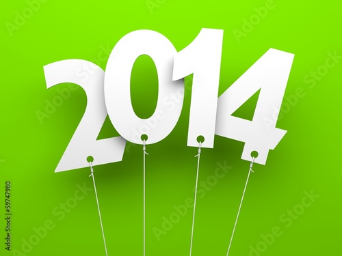 Illustration: White tags with 2014 on green background White tags with 2014 on green background