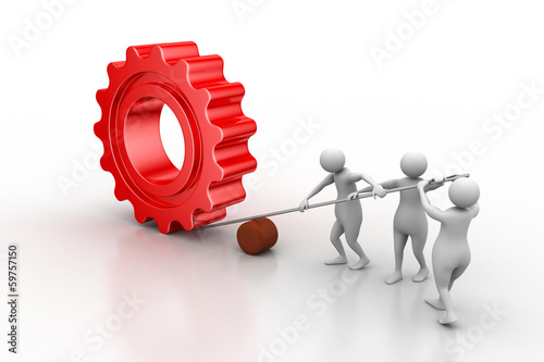 Illustration: people moving gear in union, symbol of teamwork people moving gear in union, symbol of teamwork