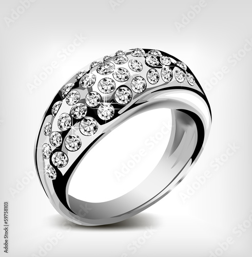 Vector: Silver vector wedding ring and diamonds Silver vector wedding ring and diamonds