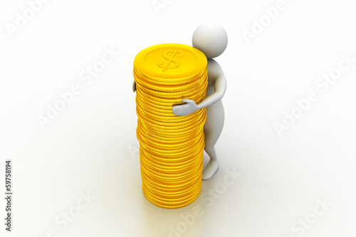Illustration: Gold coin with 3d person Gold coin with 3d person