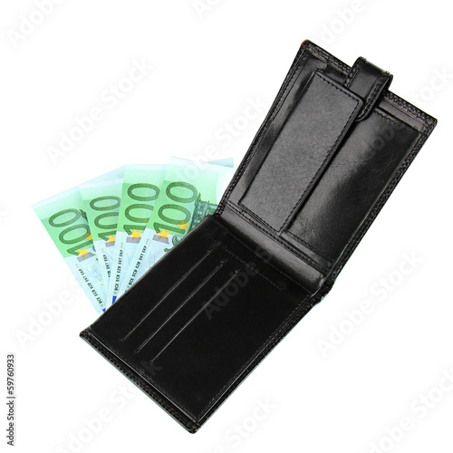 Photo: Euro in wallet isolated on white Euro in wallet isolated on white