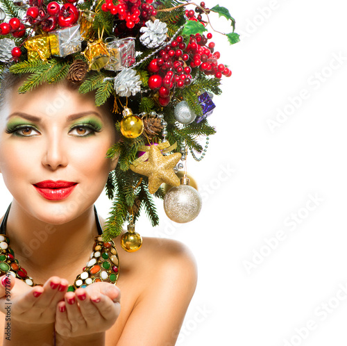 Photo: Beautiful New Year Holiday Christmas Tree Hairstyle Beautiful New Year Holiday Christmas Tree Hairstyle