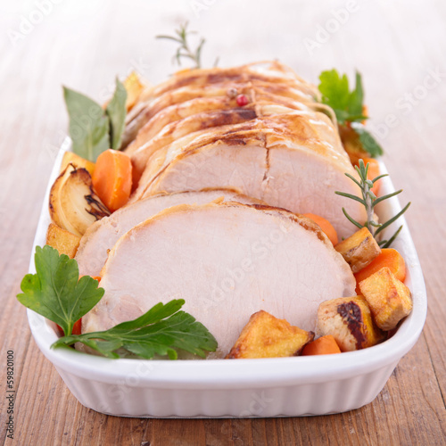 Photo: roast pork and vegetables roast pork and vegetables