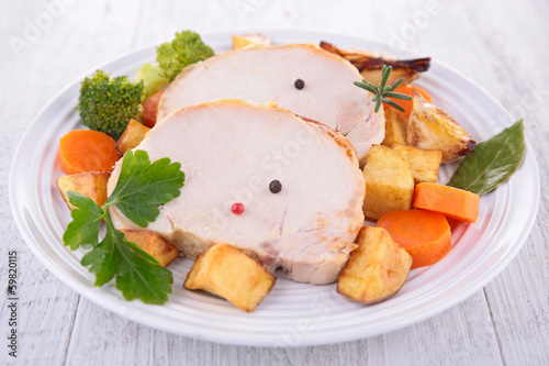 Photo: roast pork and vegetables roast pork and vegetables