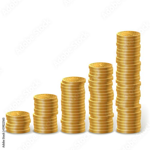 Vector: Raising stacks of golden coins Raising stacks of golden coins
