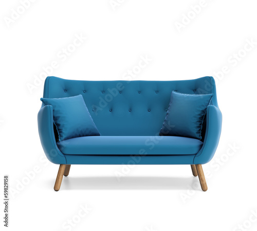 Illustration: Isolated contemporary blue buttoned sofa Isolated contemporary blue buttoned sofa