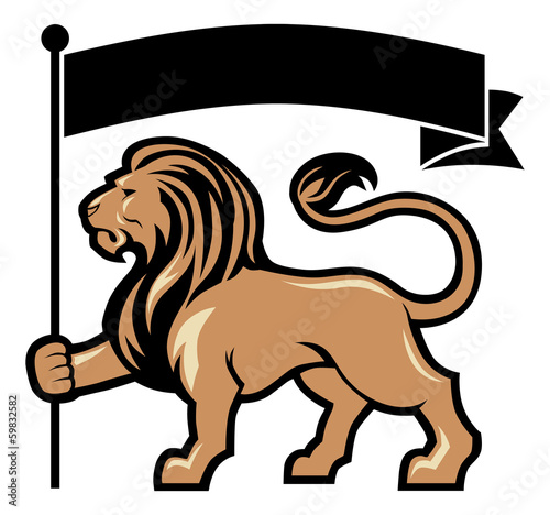 Vector: lion mascot hold a flag lion mascot hold a flag