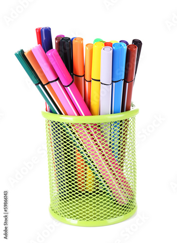 Photo: Felt-tip pen in stand isolated on white Felt-tip pen in stand isolated on white