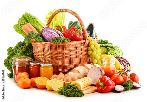Photo: Variety of organic grocery products isolated on white Variety of organic grocery products isolated on white