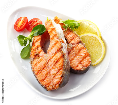 Photo: grilled salmon steak slices grilled salmon steak slices