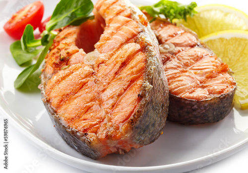 Photo: fresh grilled salmon steak slices fresh grilled salmon steak slices