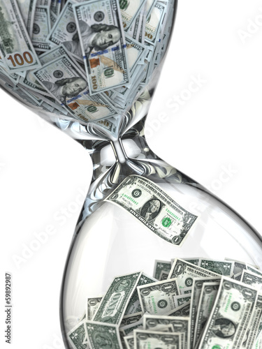 Illustration: Time is money. Inflation. Hourglass and dollar. Time is money. Inflation. Hourglass and dollar.