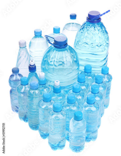 Photo: Different water bottles isolated on white Different water bottles isolated on white