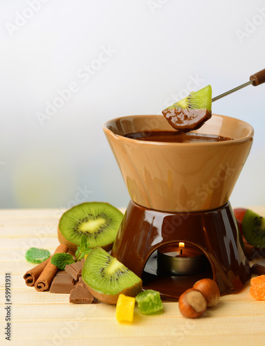 Photo: Chocolate fondue with fruits, Chocolate fondue with fruits,