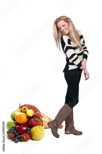Photo: Beautiful Woman and Cornucopia Beautiful Woman and Cornucopia